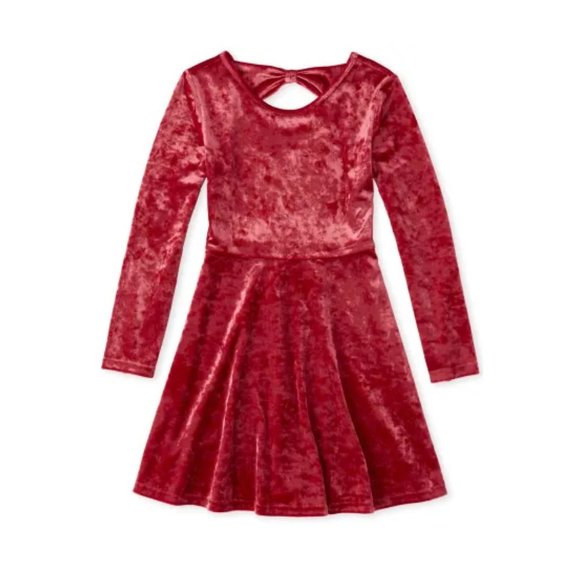 The Children's Place Girls Crushed Velvet Bow Back Skater Dress